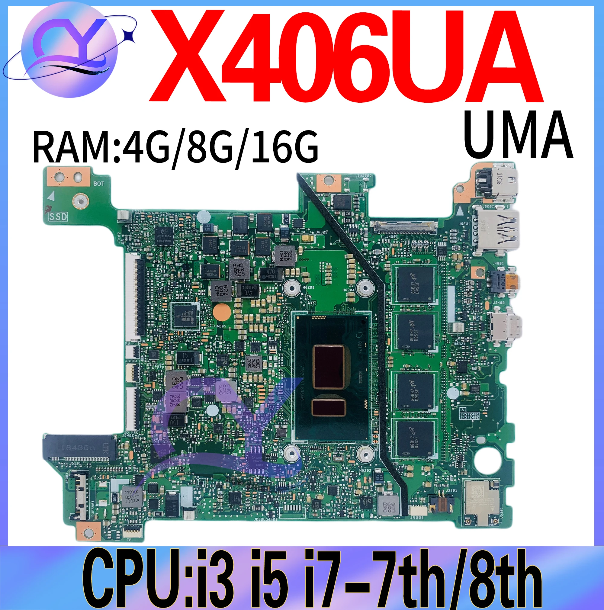 X406UA Laptop Anakart For ASUS VivoBook S14 X406UAR X406U X406UAS S406U V406U Anakart ı3 ı5 ı7-7th / 8th RAM-4G / 8G / 16G