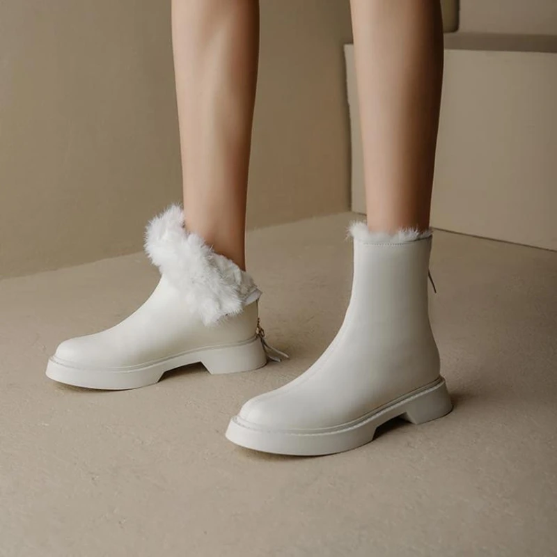 BLXQPYT 2022 Büyük Boy 33-43 yarım çizmeler Yüksek Kaliteli Kış Kadın Botları Düşük Topuk Yuvarlak Ayak Sıcak Tutmak rahat ayakkabılar AA11