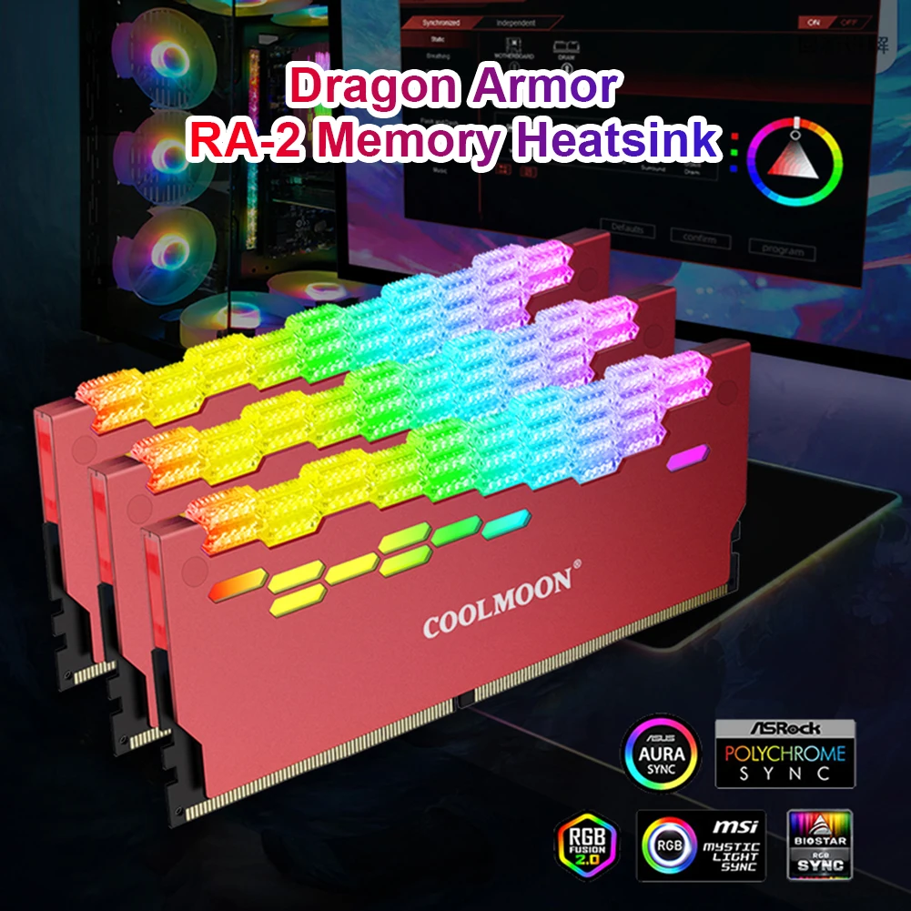 COOLMOON RA - 2 RAM bellek ısı emici soğutucu 5V 3pın ARGB Renkli Zihinsel ısı Masaüstü Bilgisayar soğutma PC denetleyici Aksesuarı