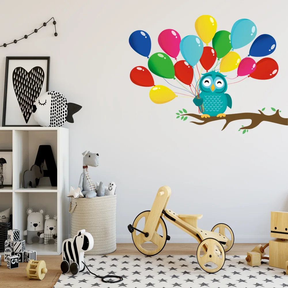 Karikatür Ağaç Dalı Duvar Sticker Baykuş Balon Çocuk Odası Dekor Duvar Kapı Sanat Çıkartmaları Kreş Çıkartmaları Duvar Kağıdı
