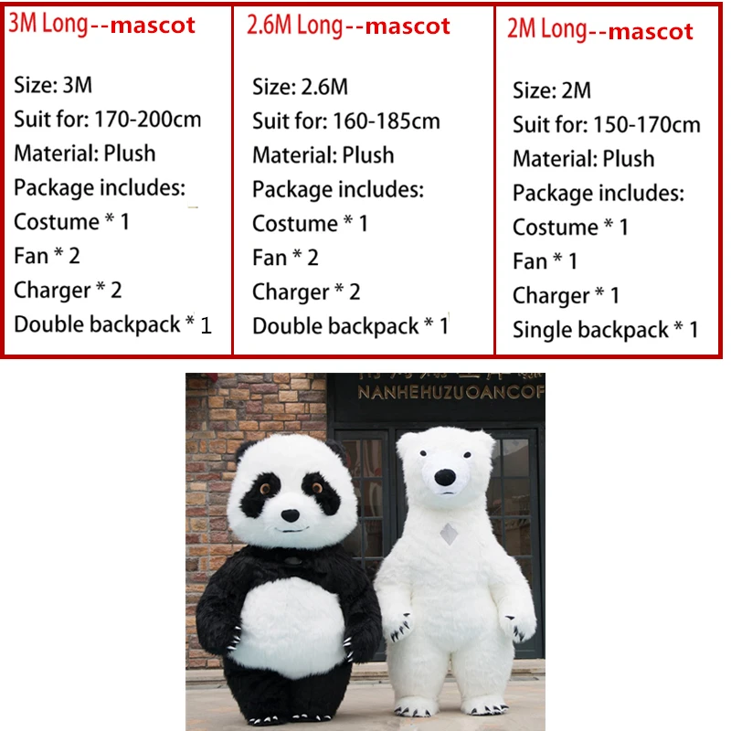 Panda Maskot Şişme Giyim 2 M / 2.6 M / 3 M Dev Yetişkin Yürüyüş Rol Yapma Giyim Doğum Günü Partisi Performans Sahne