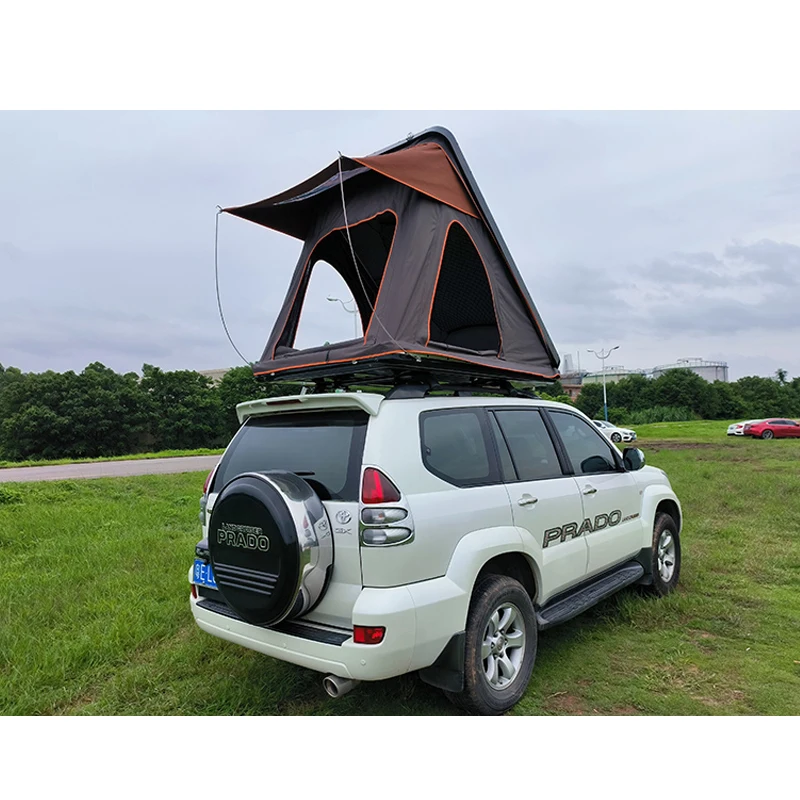 Alüminyum Taban Üçgen Kamp SUV Araba Yalıtımlı Sert Kapak Çatı Çadırları 3-4 Kişi Sert Kabuk Çatı Üstü Çadır